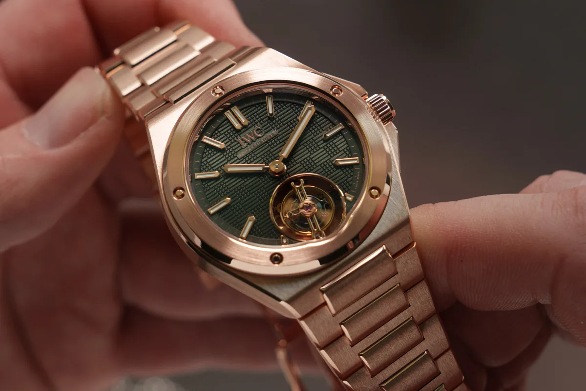 Close-up of IWC Ingenieur Tourbillon 41 with flying tourbillon