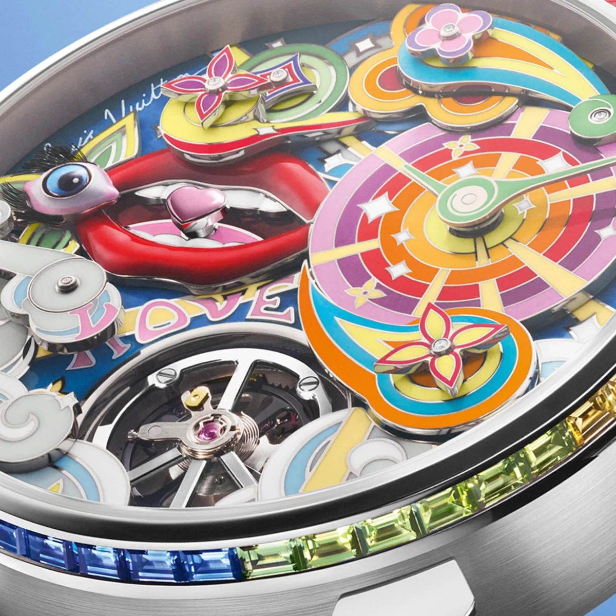 Tourbillon and small psychedelic dial display