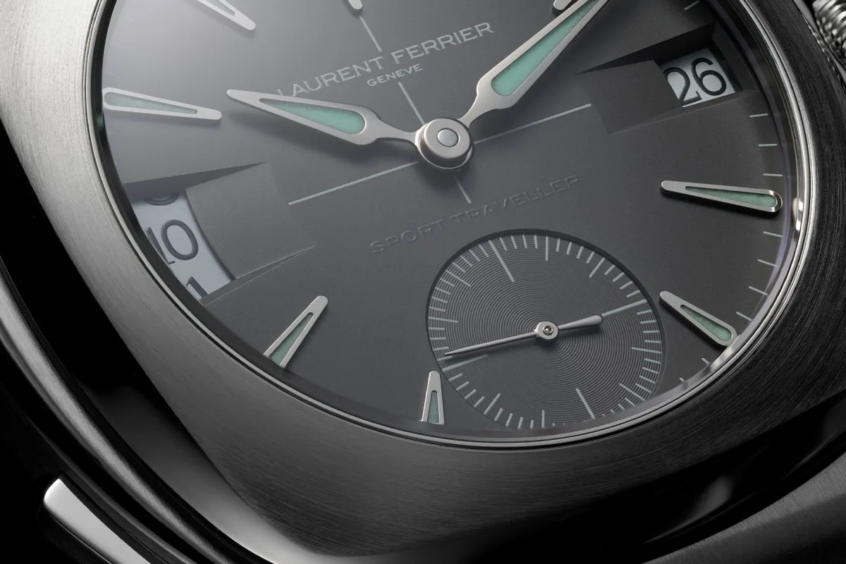 Slate-gray dial of Laurent Ferrier Sport Traveller with Alpha hands