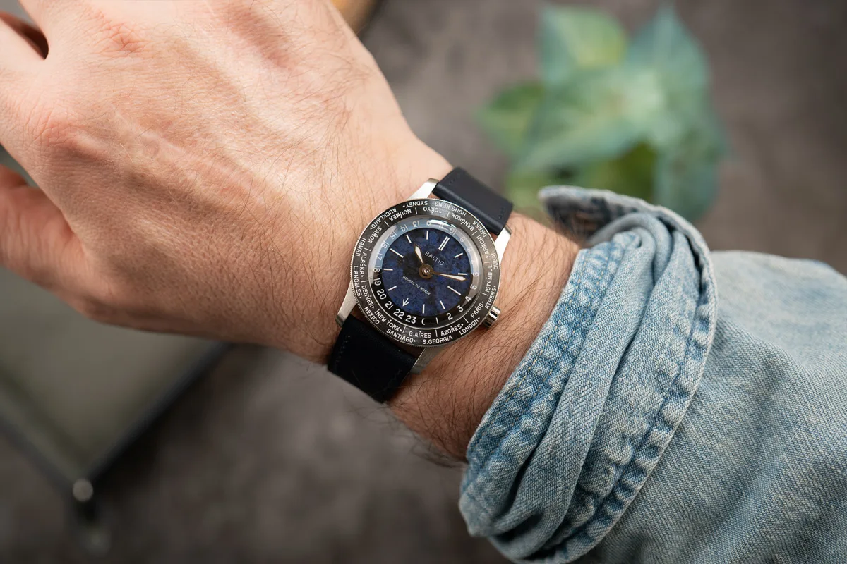 Baltic Heures du Monde stone dial and GMT ring