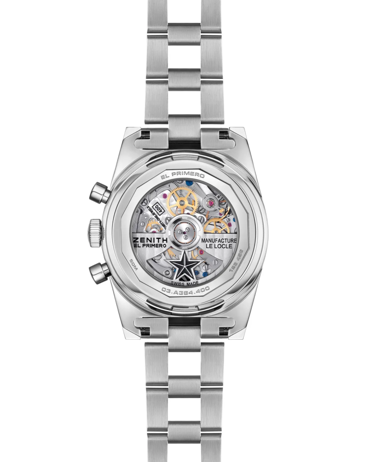 Sapphire case back revealing Zenith Chronomaster's movement
