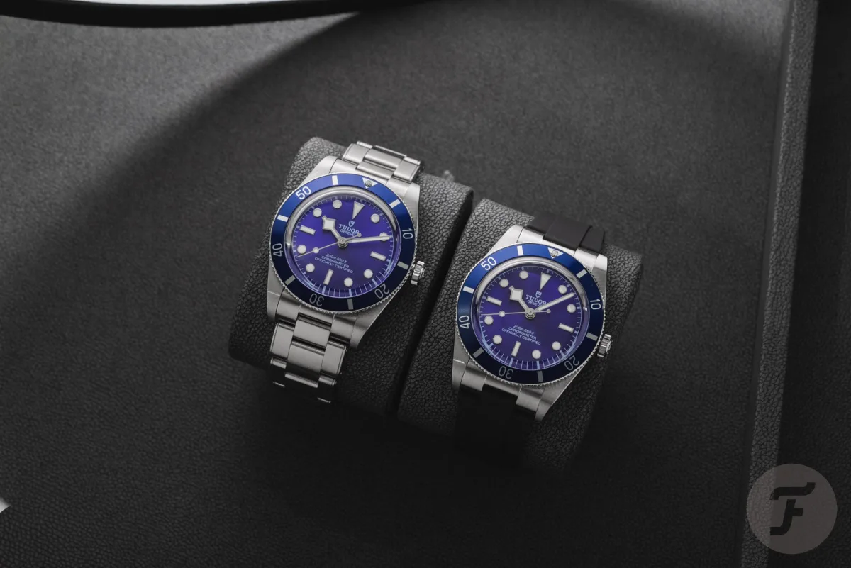 Dial details of the Tudor Black Bay 54 in Tudor Blue