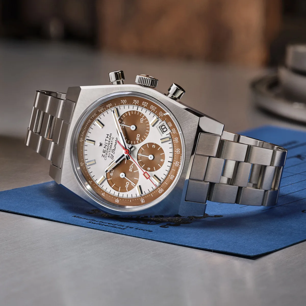 Zenith Chronomaster Revival A384 Tropical watch with chocolate chronograph counters