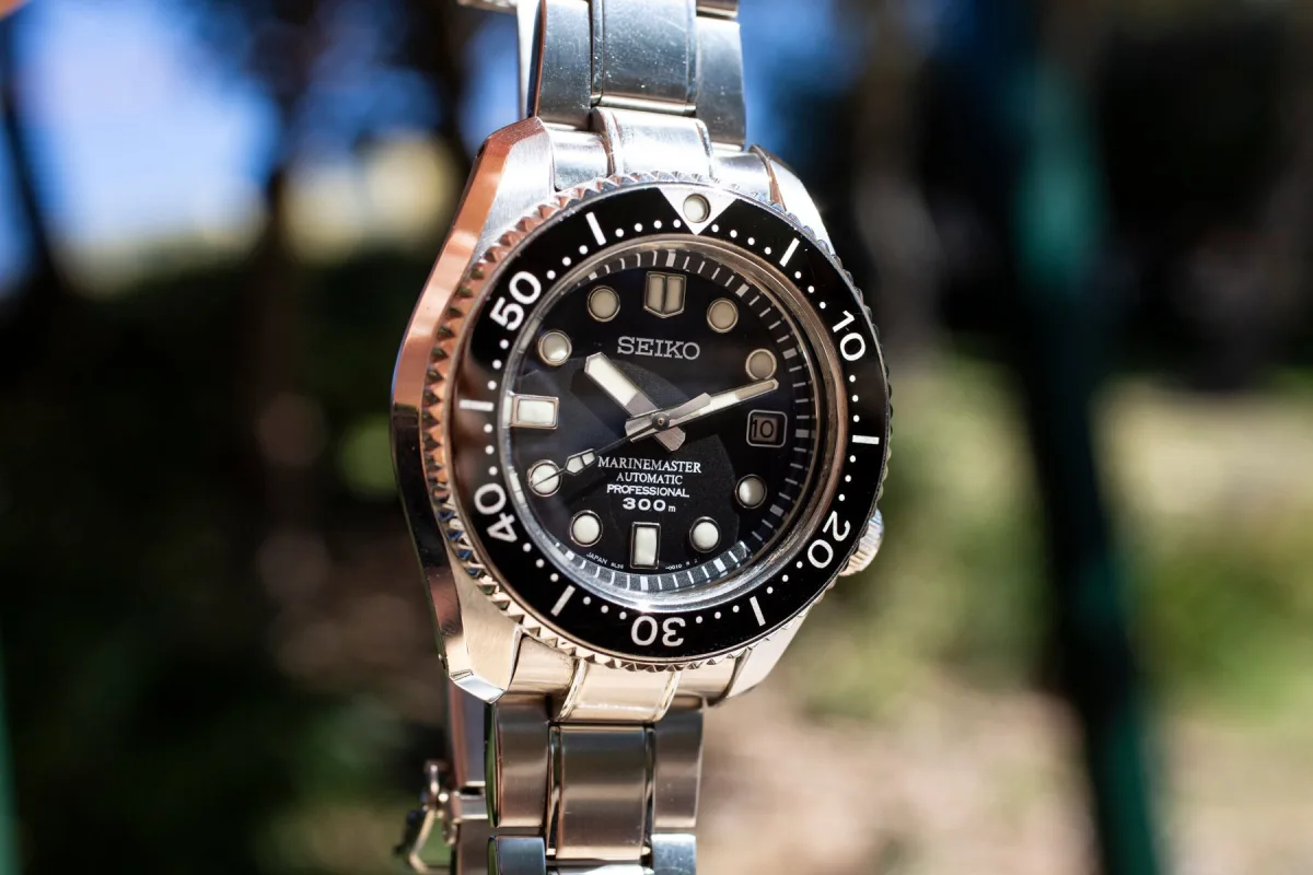 Seiko Marinemaster SBDX001 against a scenic background