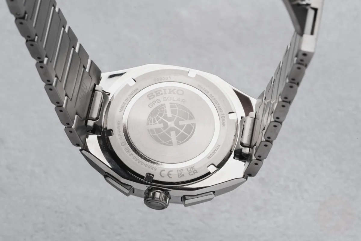 Seiko Astron GPS Solar Dual-Time dial with triangle pattern