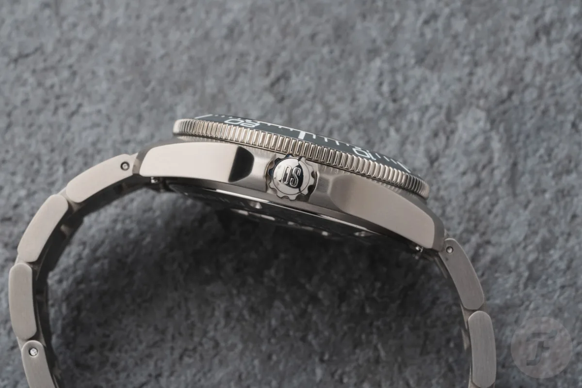 Close-up of Certina DS Action Diver 38mm Titanium case