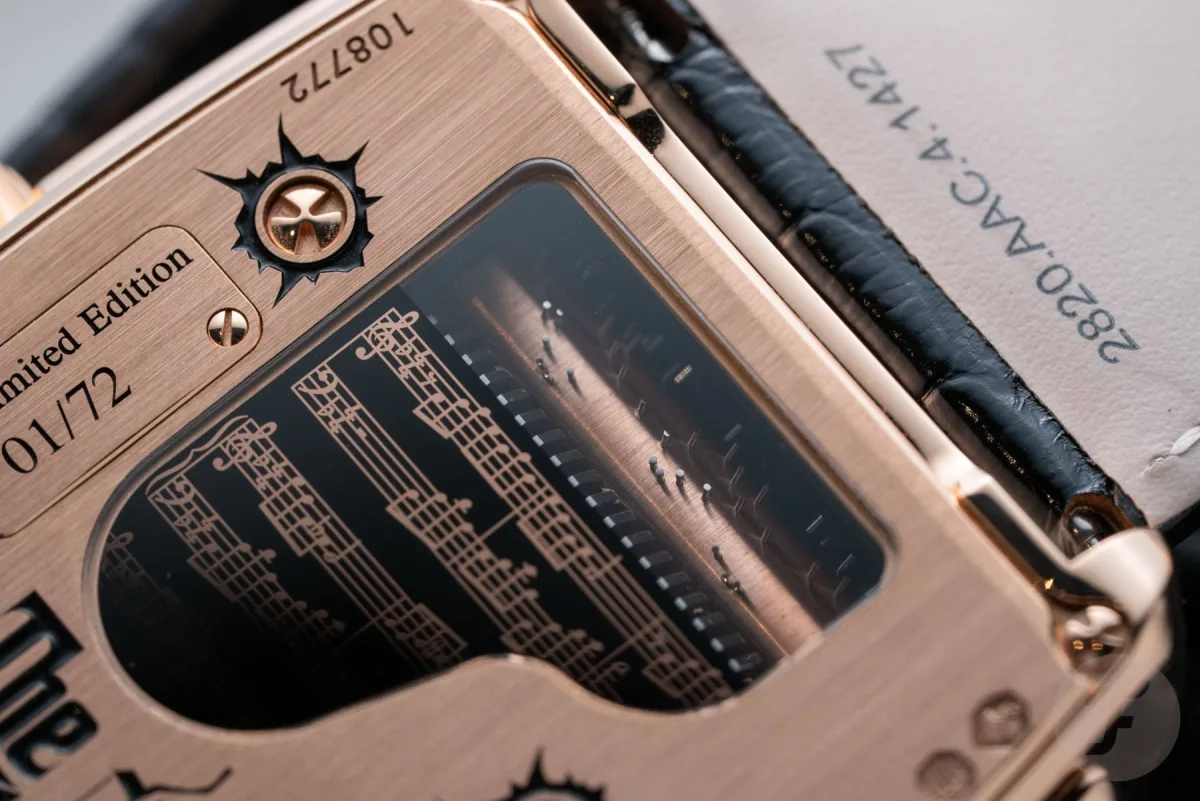 Sapphire window showing the music box mechanism of The Godfather II