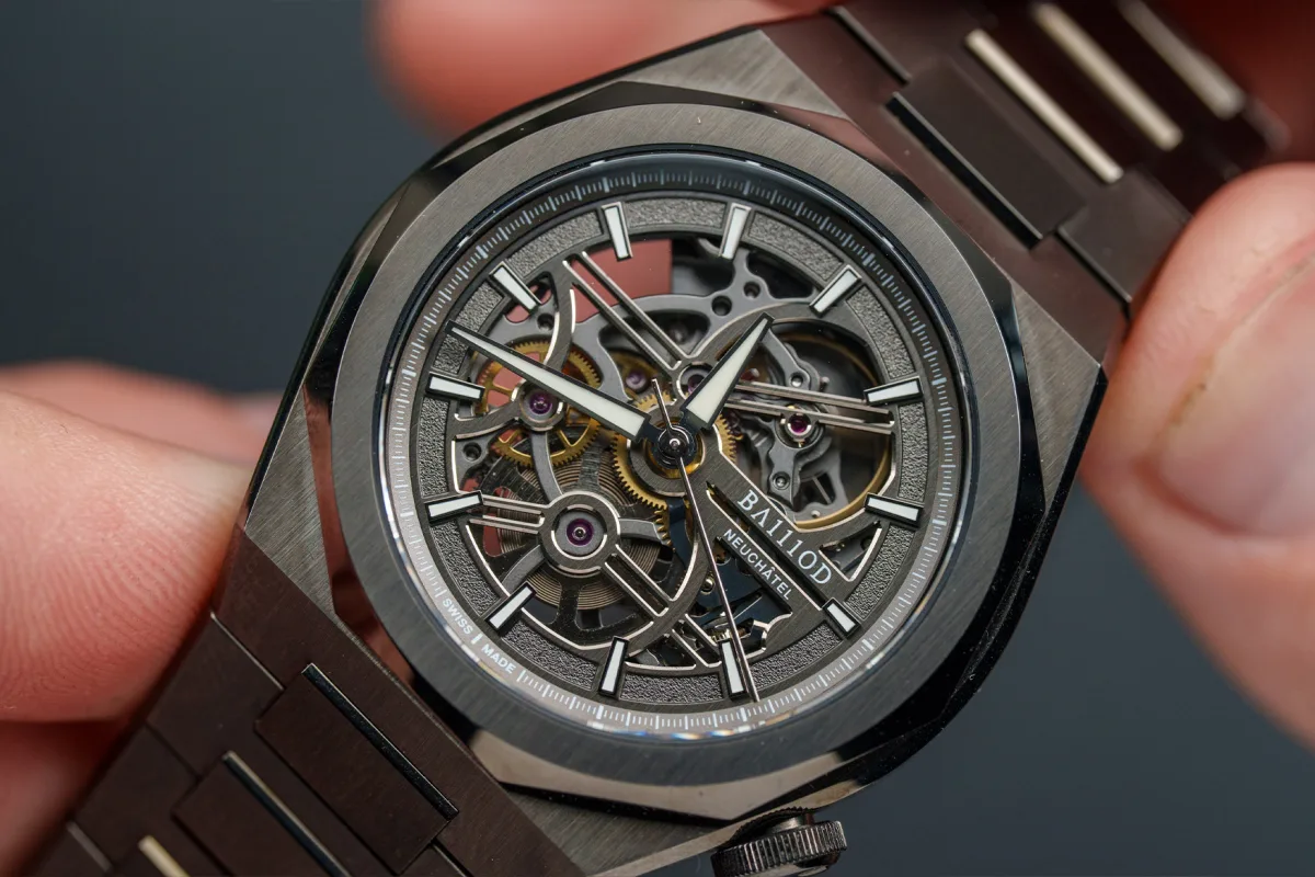 Close-up of dial with anthracite PVD coating