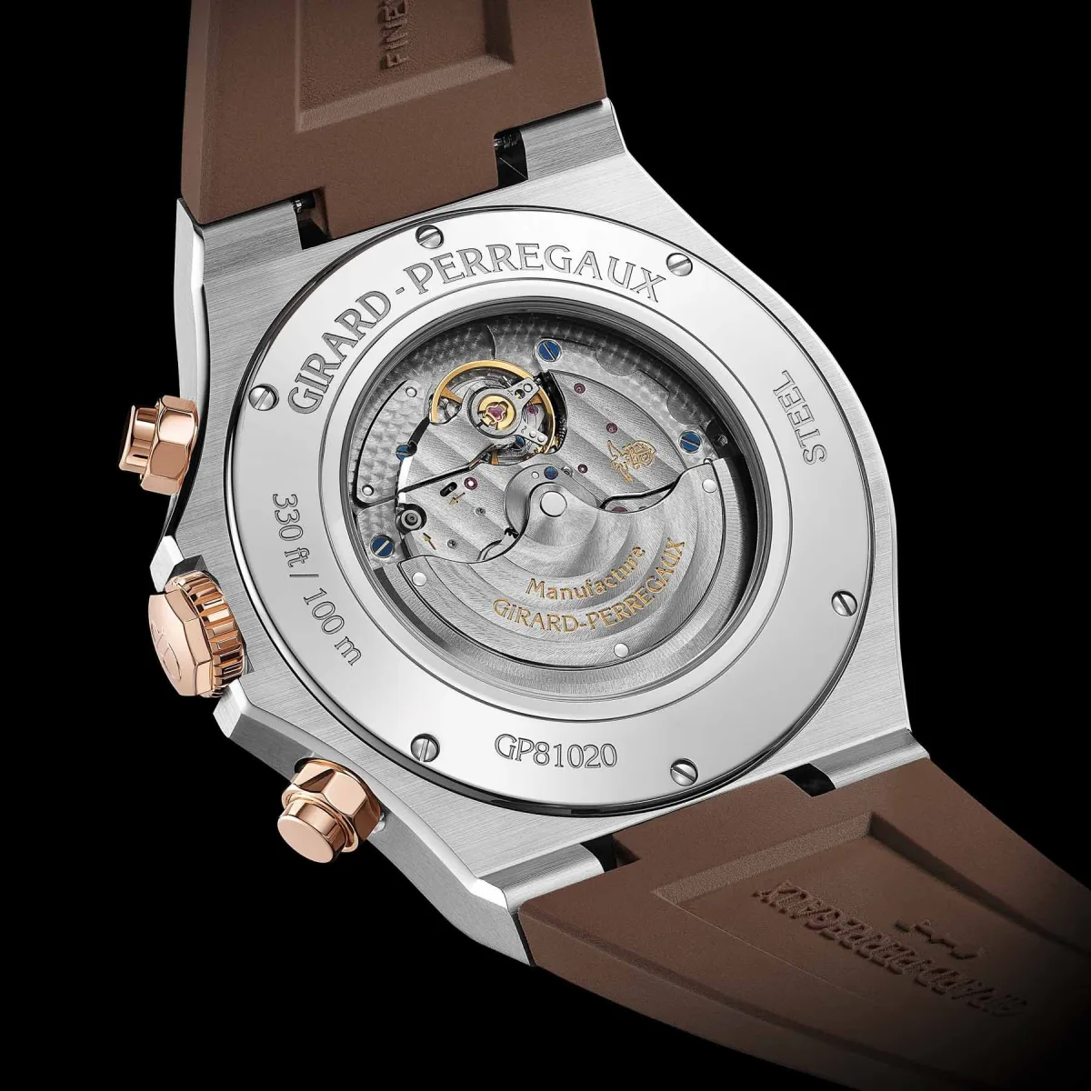 Sapphire case back of Laureato Chronograph showing movement