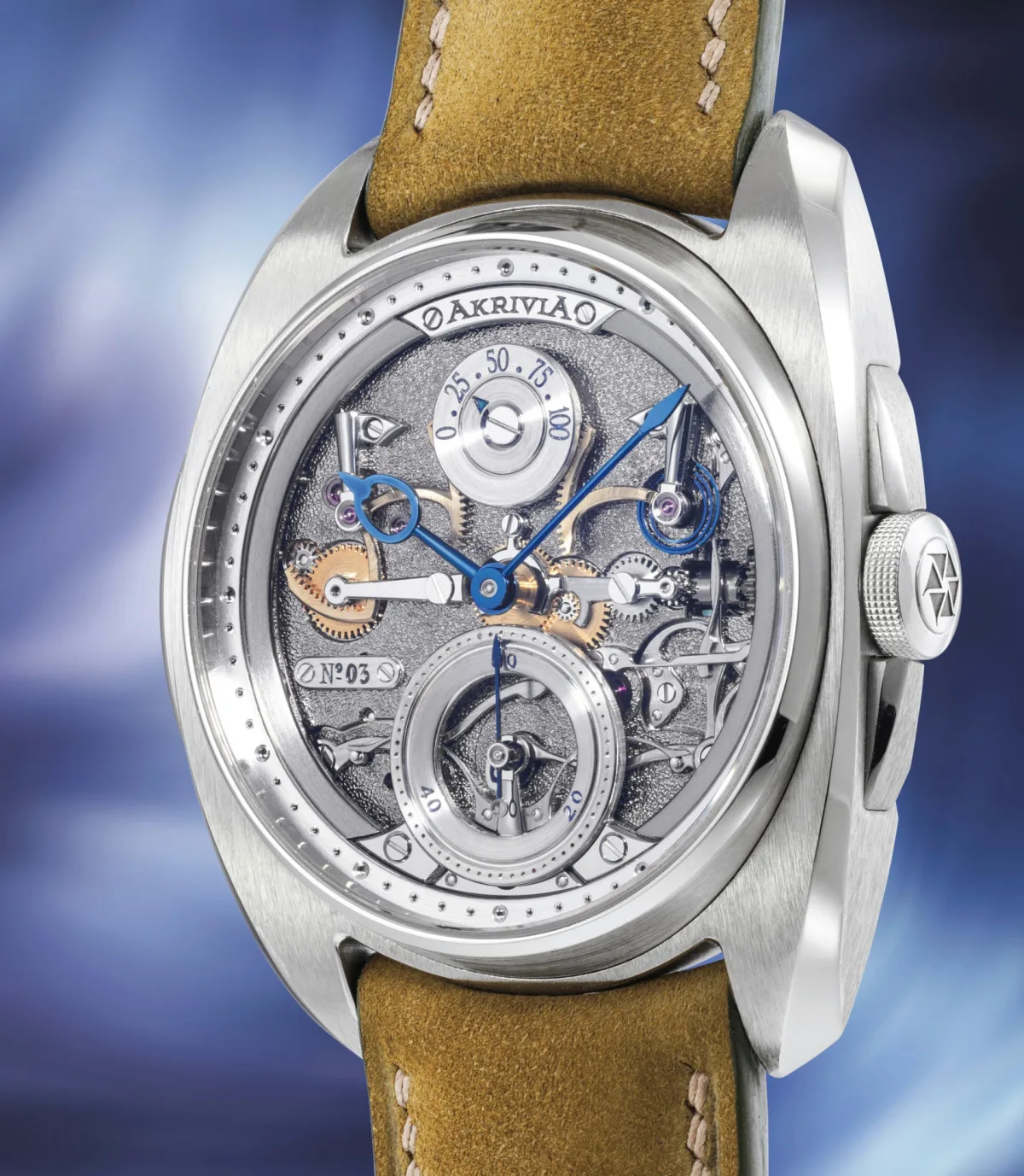 Akrivia AK-06 watch with steel case and power reserve indicator