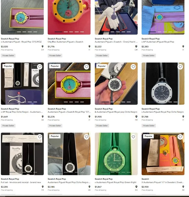 Chrono24 listing showing prices for Royal Pop watches
