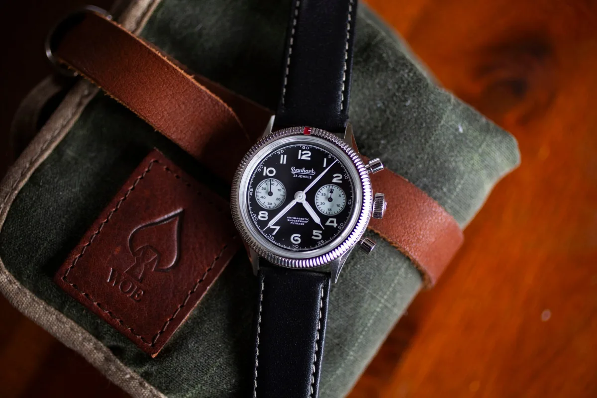 Hanhart 417 ES 1954 Flyback Reverse Panda with red marker bezel