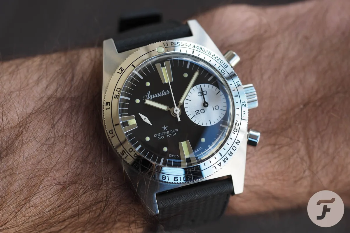 Aquastar Deepstar 39mm Automatic Chronograph with large minute counter