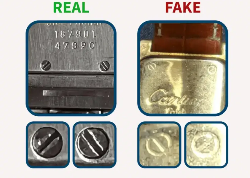 Detailed view of Cartier watch screws