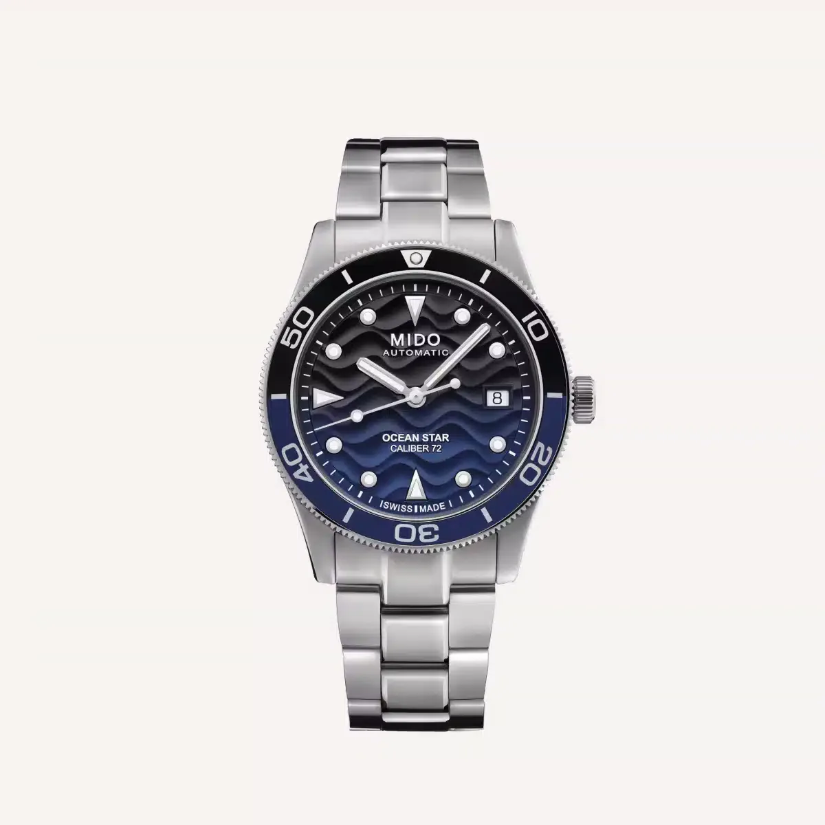 Mido Ocean Star 39 watch with dual-tone wave pattern dial