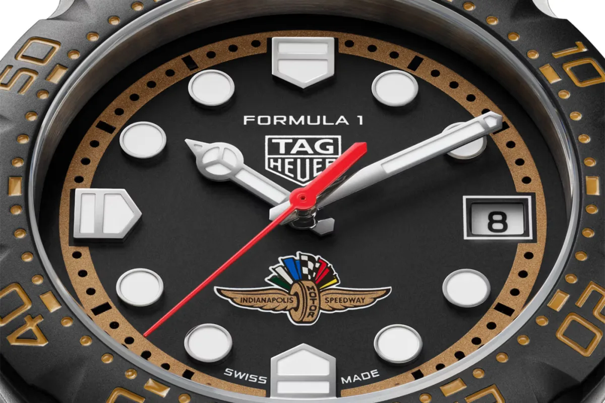 Back of TAG Heuer Formula 1 Indy 500 watch with engravings