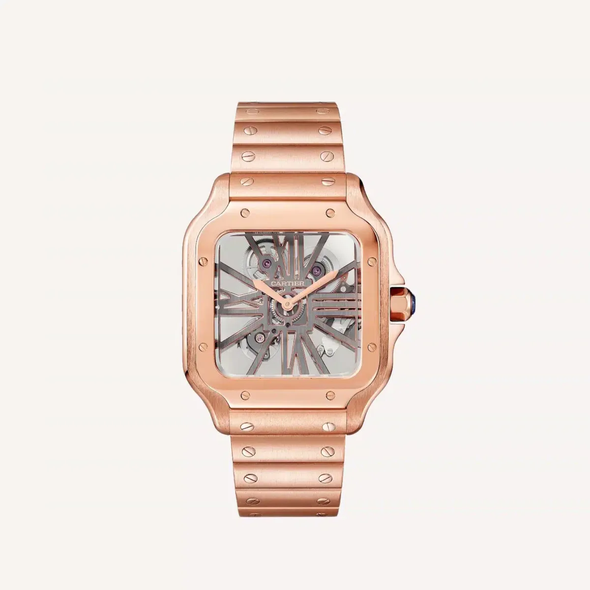 Front view of Cartier Santos Skeleton watch