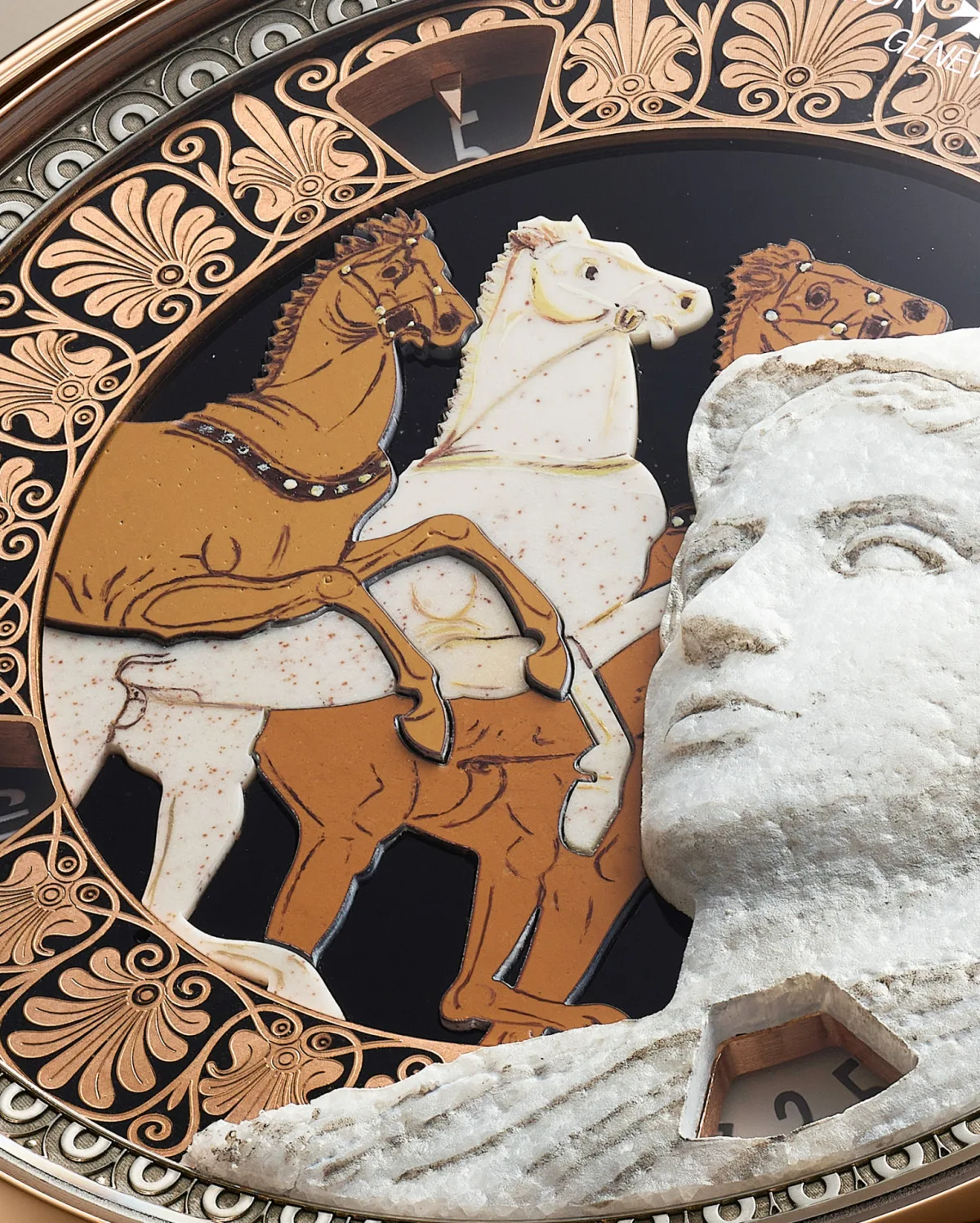 Cloisonné enamel frieze surrounding Athena on Vacheron Constantin's Greek tribute