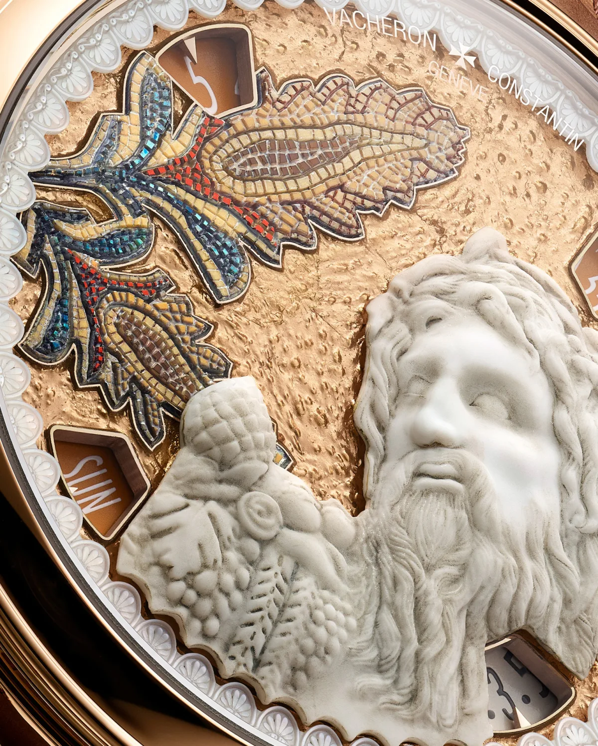 Micromosaic on Vacheron Constantin's Roman tribute watch with jasper and opal