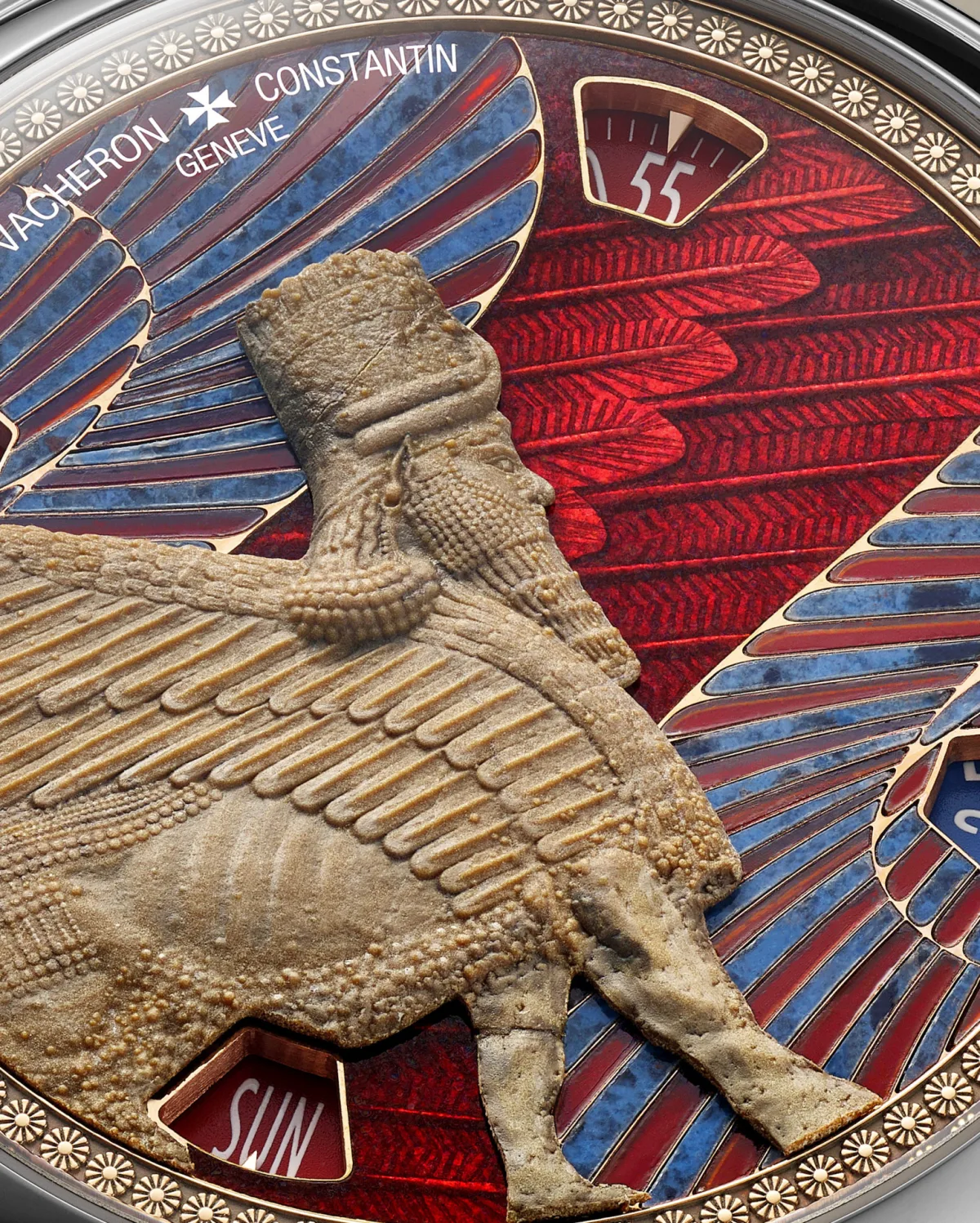 Stone mosaic dial on Vacheron Constantin watch inspired by Assyrian fresco