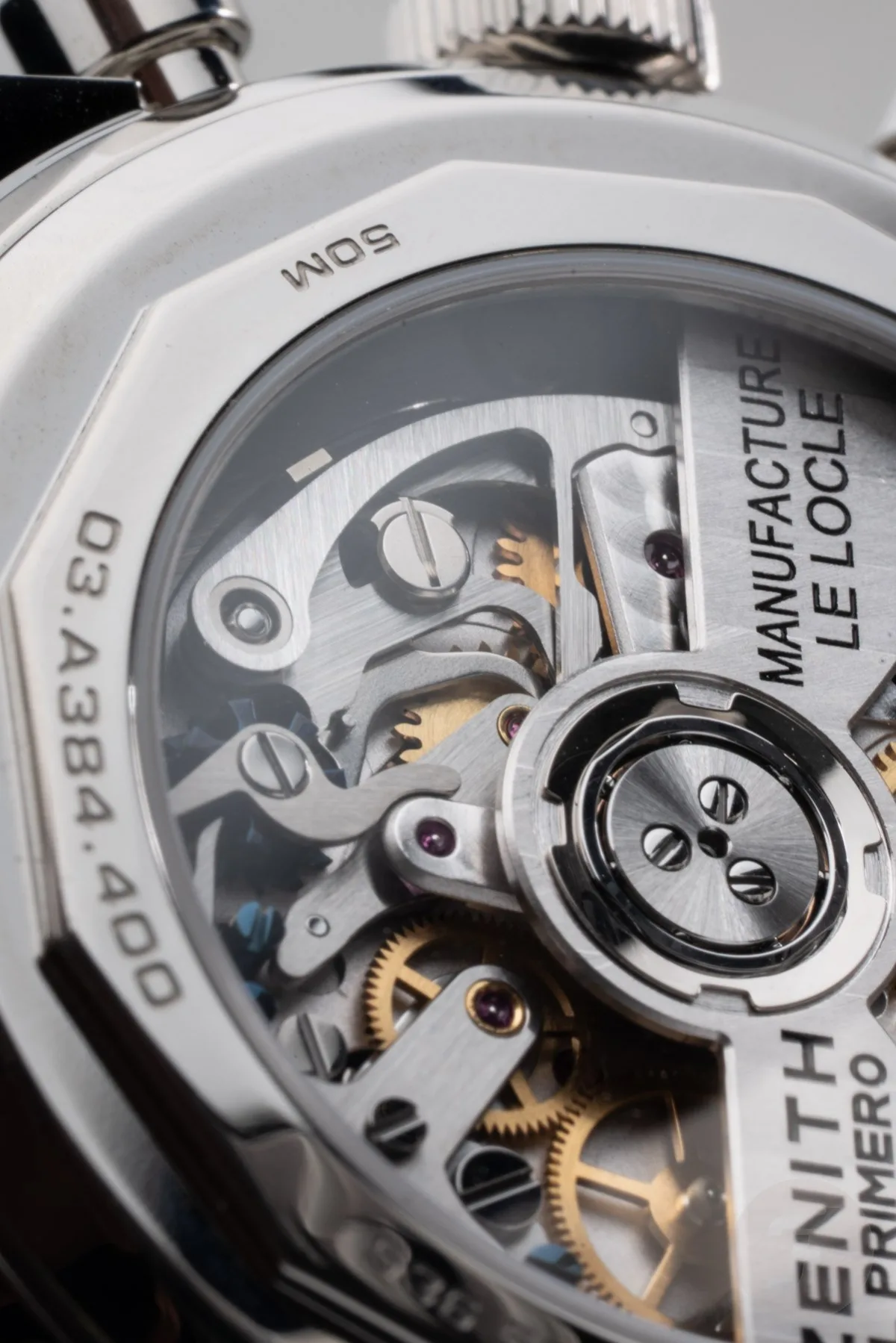 Zenith El Primero 400 movement visible through case back