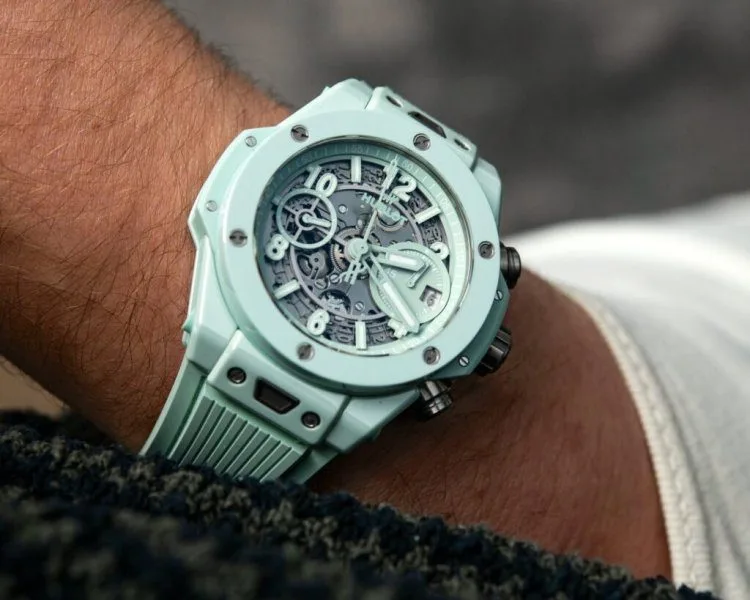 Hublot Big Bang UNICO Mint Green Ceramic Chronograph on wrist