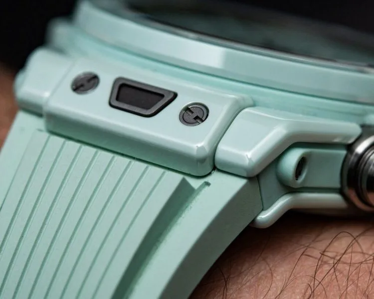 Side view of Hublot Big Bang UNICO Mint Green Ceramic Chronograph