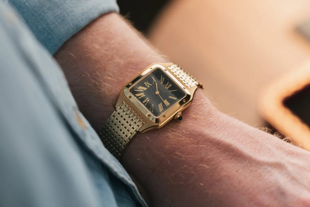 Close-up of Cartier Santos-Dumont bracelet