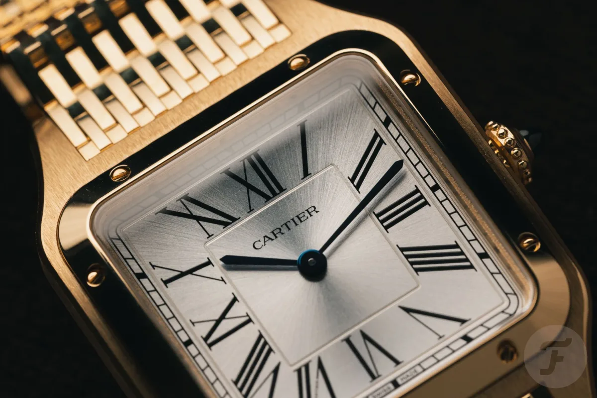 Cartier Santos-Dumont platinum with blue hands