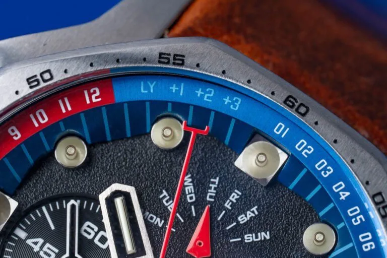 Dial details showing perpetual calendar function