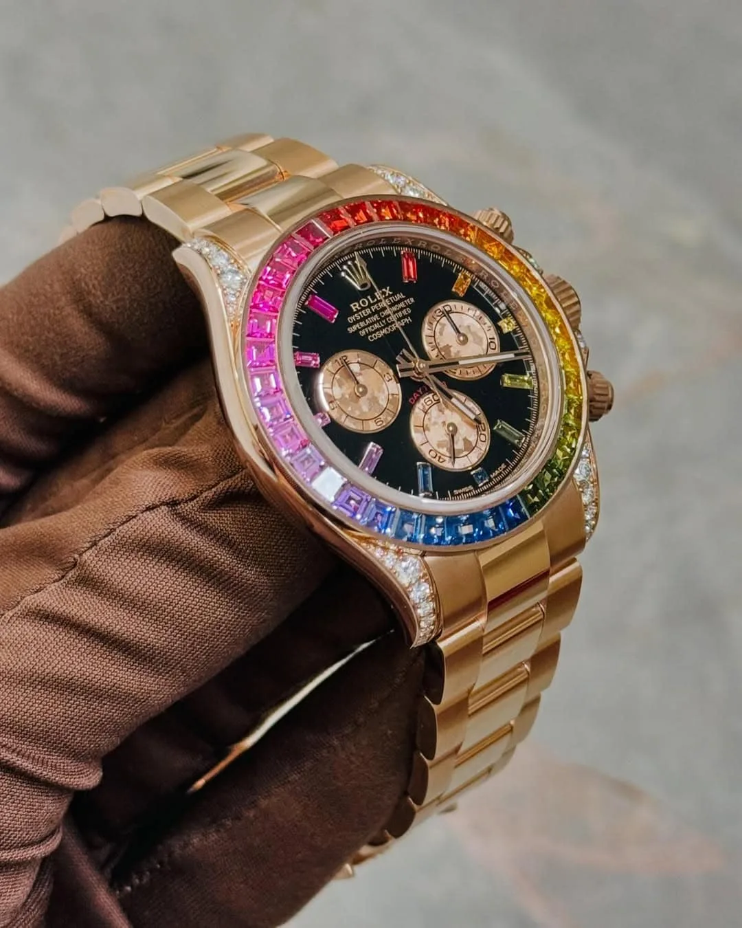 Rolex Rainbow Daytona watch with gemstones