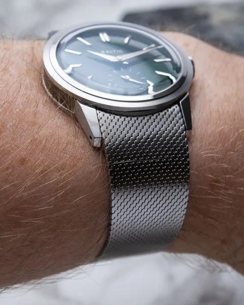 Milanese bracelet on Baltic Prismic Stone watch