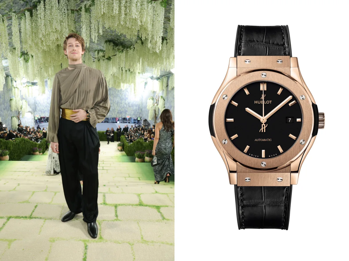 Joe Alwyn with Hublot Classic Fusion King Gold watch