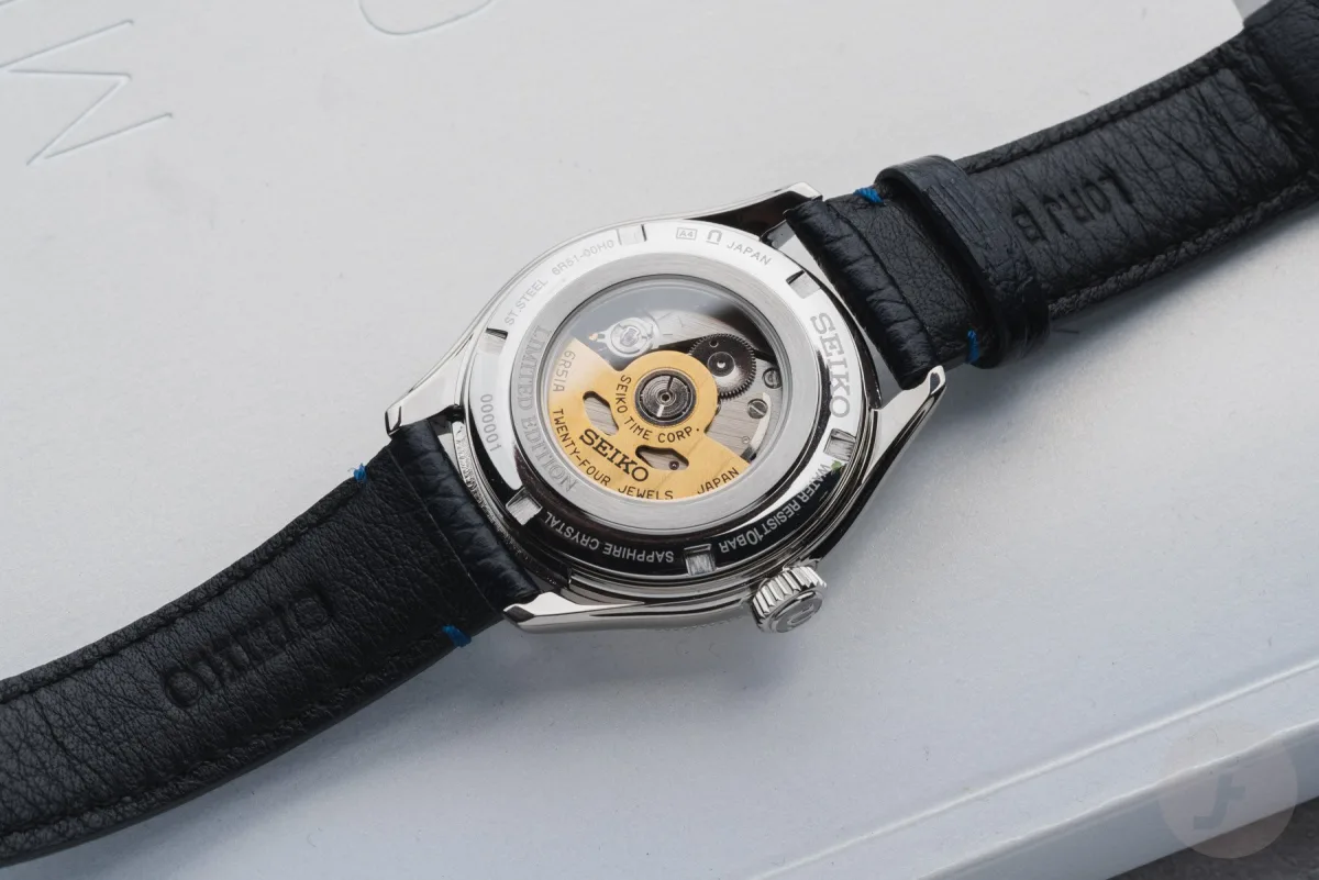 Close-up of Seiko Presage HCC004 with blue hands