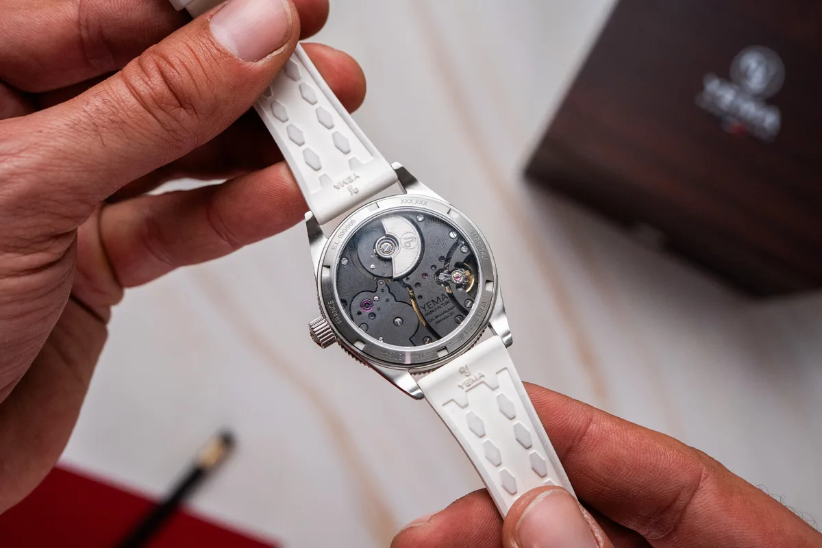 Decorative elements on Yema's in-house movement