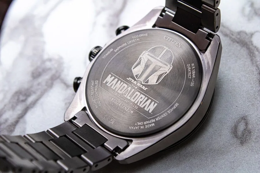 Close-up of Citizen ATTESA Mandalorian Beskar case