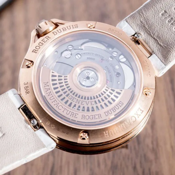 View of the Roger Dubuis RD830 movement through case back