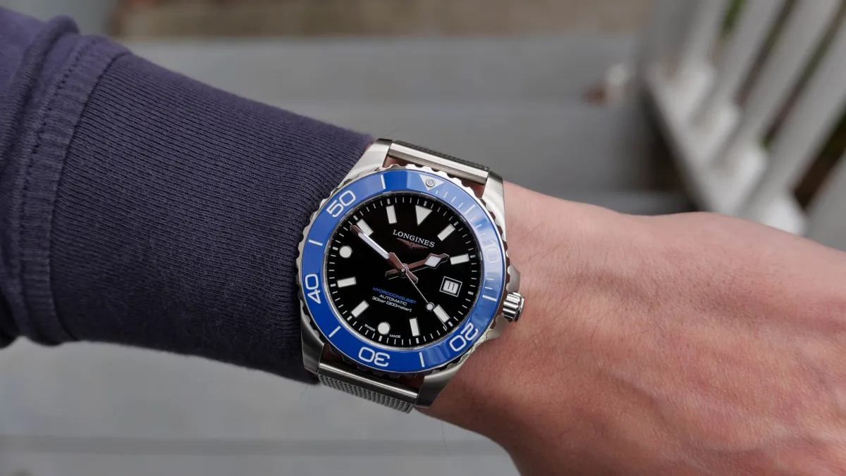 Longines Hydroconquest with blue ceramic bezel and black dial
