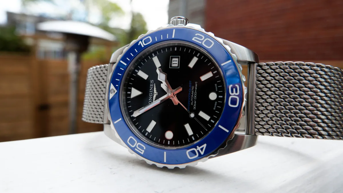 Longines Hydroconquest with luminescent markers on black dial