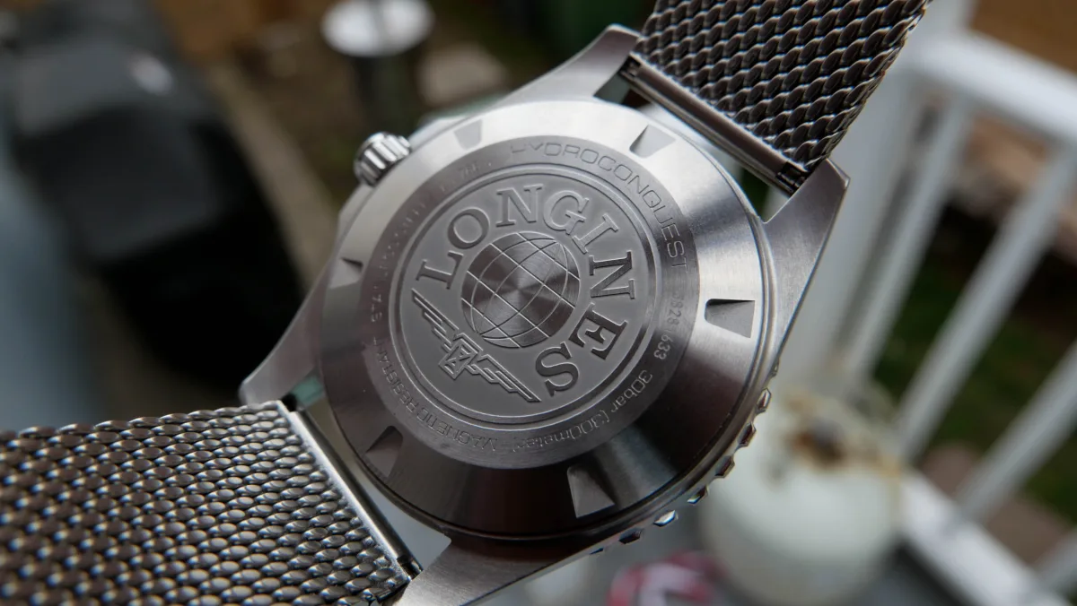 Ceramic bezel detail on Longines Hydroconquest