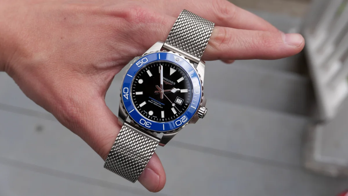 Longines Hydroconquest on wrist, showing case dimensions