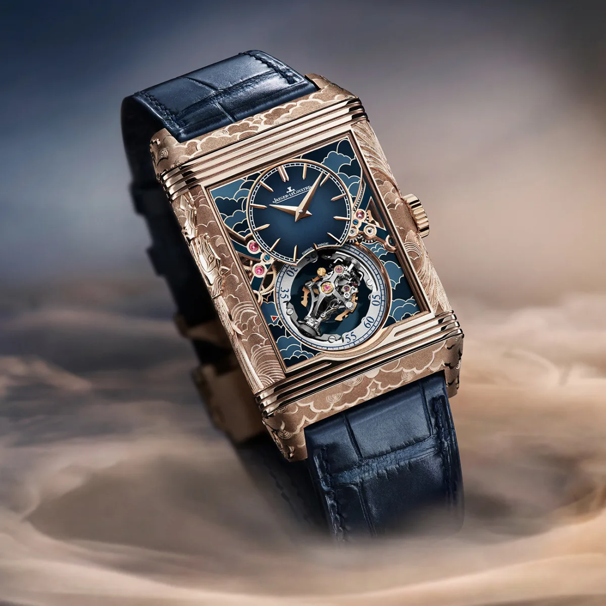 Close-up of the Pegasus engraving on the watch case