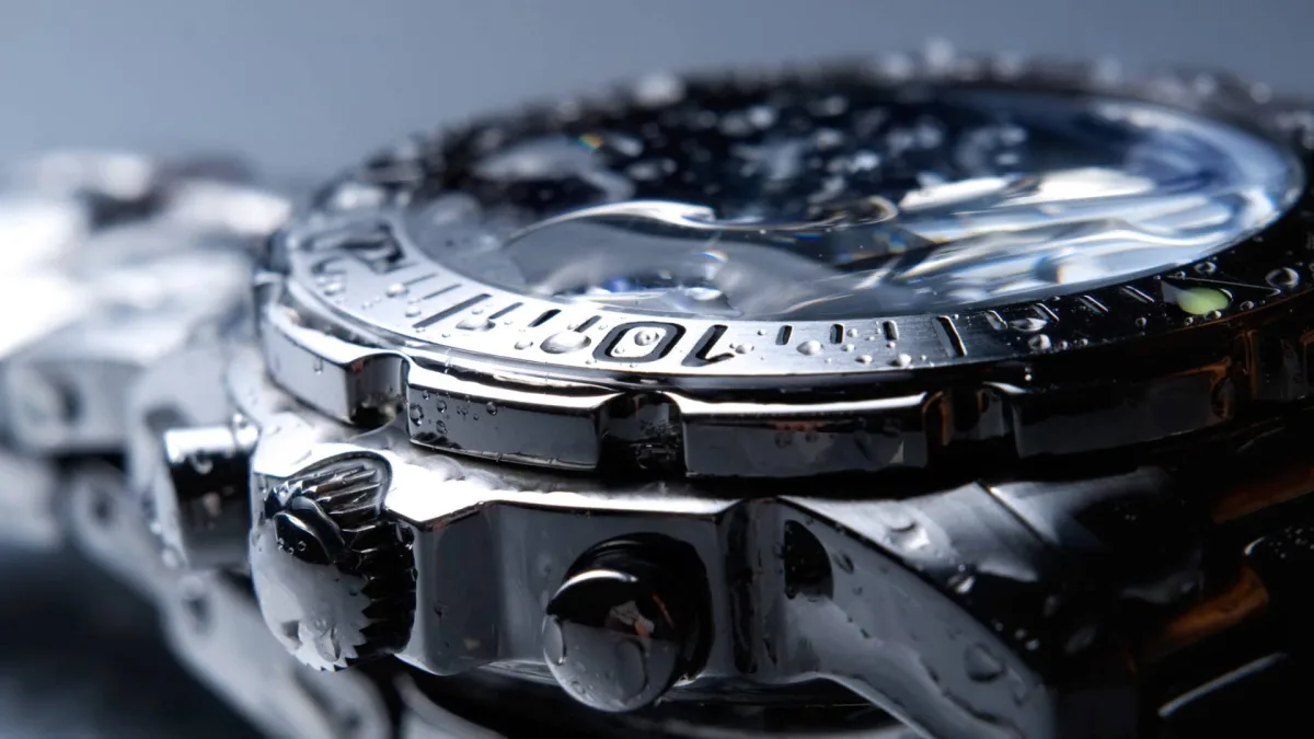 Illustration of a dive watch with water resistance of at least 100 meters