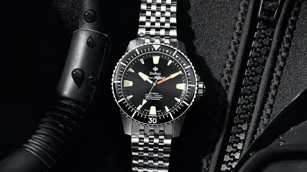 A certified dive watch model, Omega Seamaster, with ISO 6425 certification