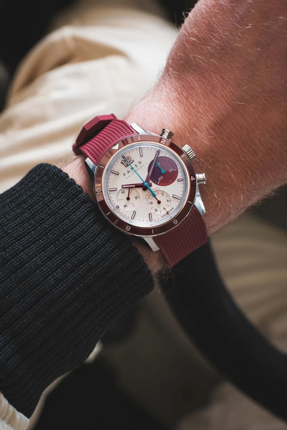 Chronograph function display on Farer Racing Chronographs