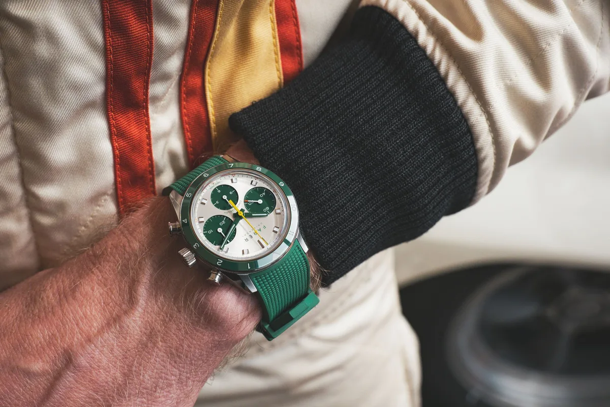 Farer Racing Chronograph Gara with green accents and silver dial