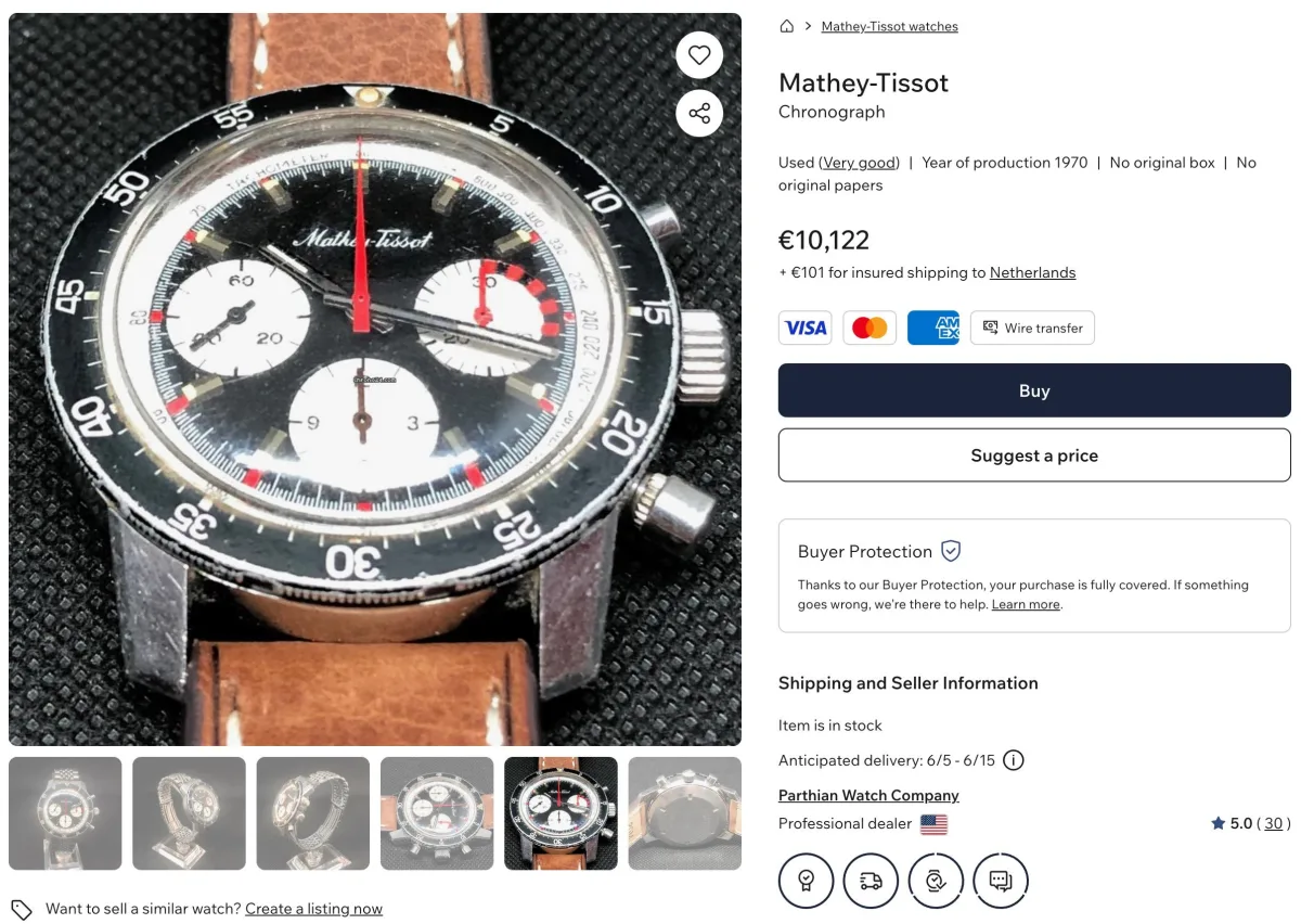 Vintage Sinn 103 C alongside Mathey-Tissot chronograph