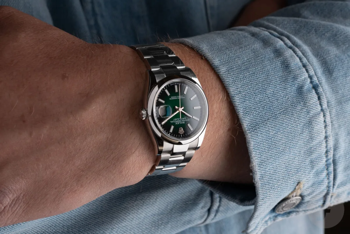 Rolex Datejust models with green lacquer ombre dials