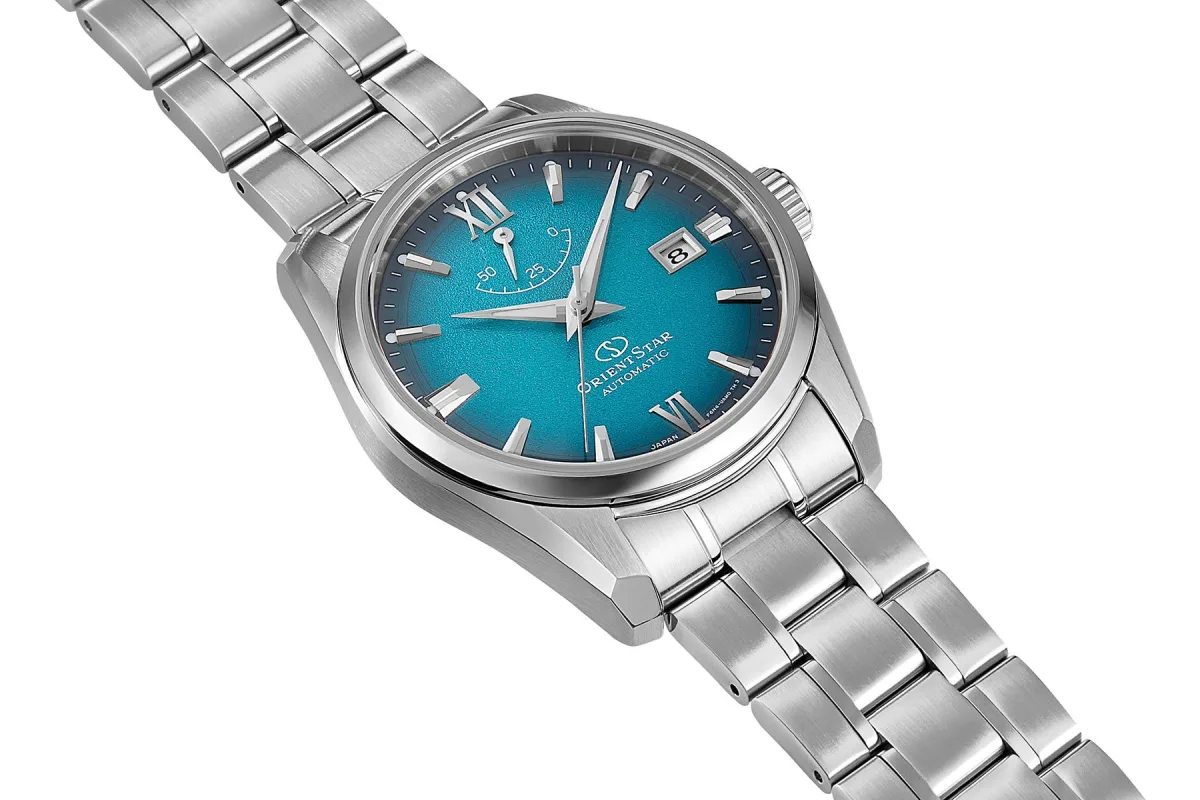 Aurora watch with blue-green gradient dial