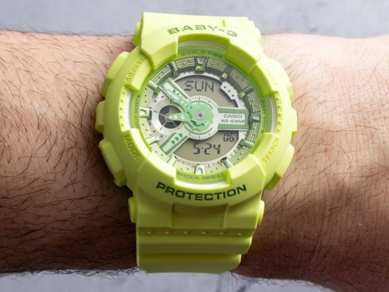 Casio BA110YK-3ASW watch with green shades associated with Grogu.